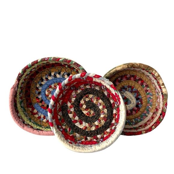 Handmade Multicolor Fabric Bowl Basket Set of 3 - Picture 1 of 6